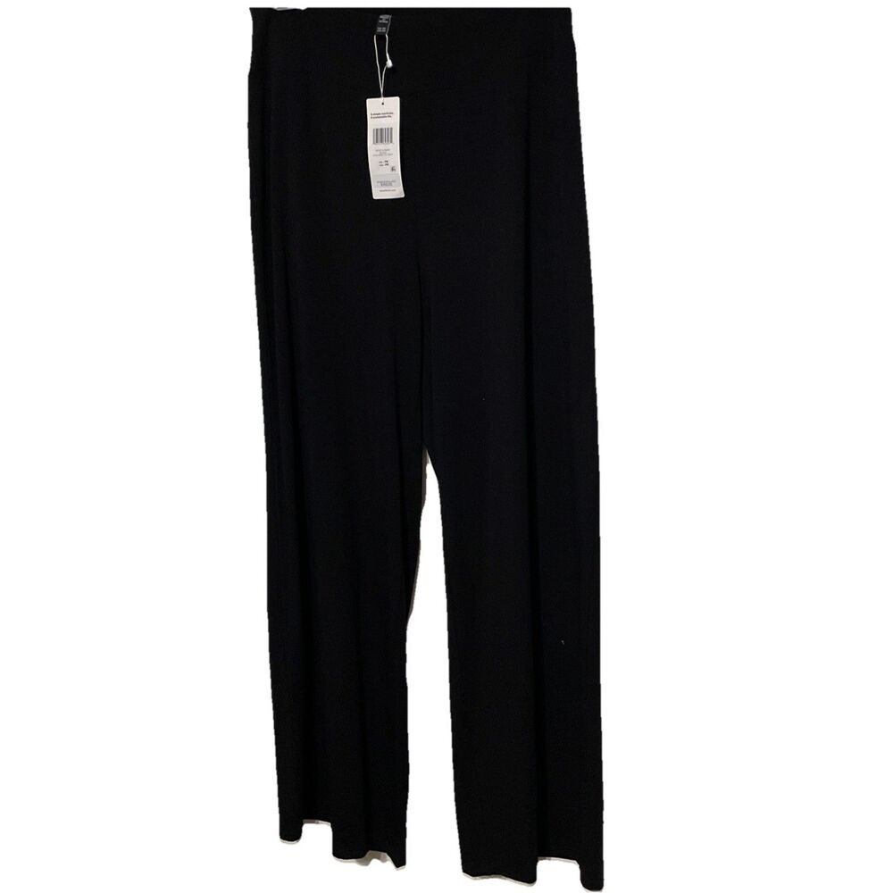 $168 Eileen Fisher Pants Womens PM Black Jersey Knit Wide Leg Pull On